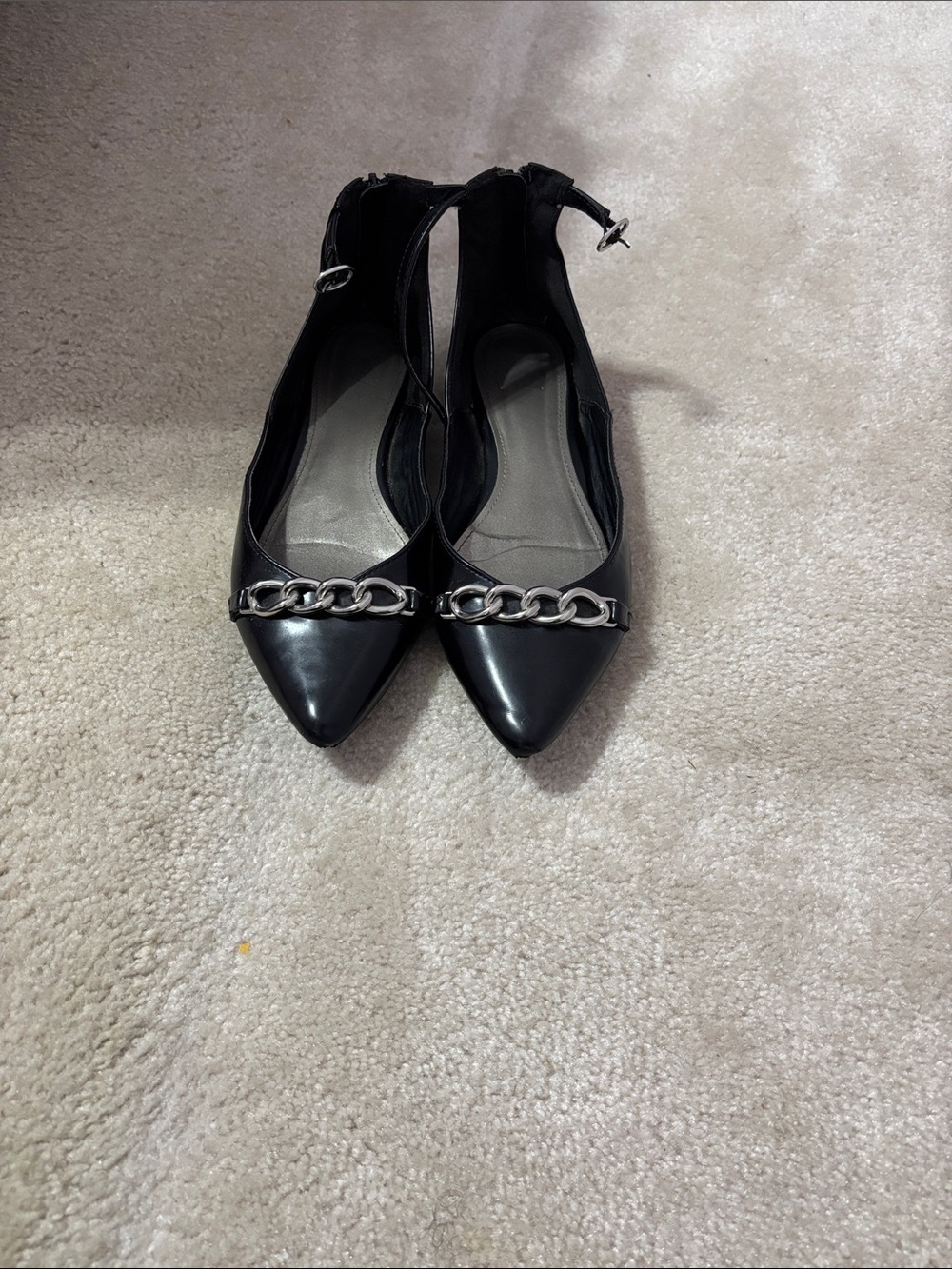 Worthington Black Pointed-Toe Flats with Silver Chain